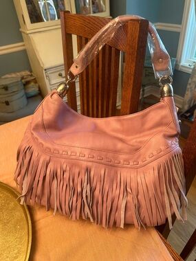 Vintage b. makowsky Lilac purple Leather Fringe Shoulder Bag nwt